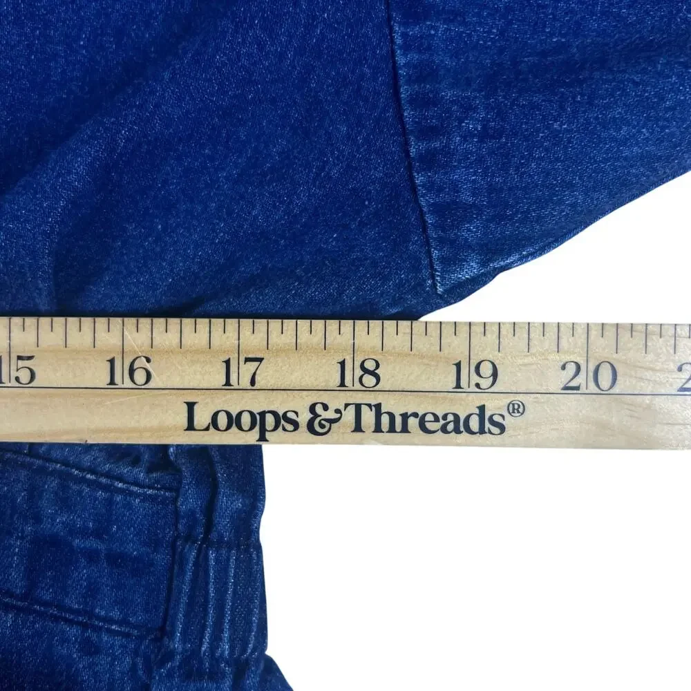 Vintage 80s Denim Prairie Dress Lace Collar M/L Cottagecore Coastal Cowgirl Midi - Picture 10 of 12